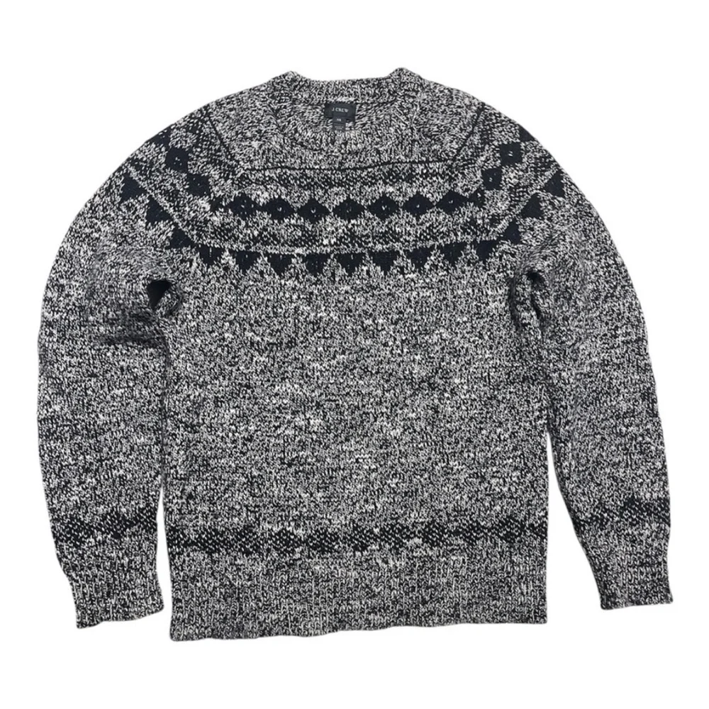 J. CREW Fair Isle Crewneck Wool Blend Knit Sweater Black&Cream/Heather Gray XS